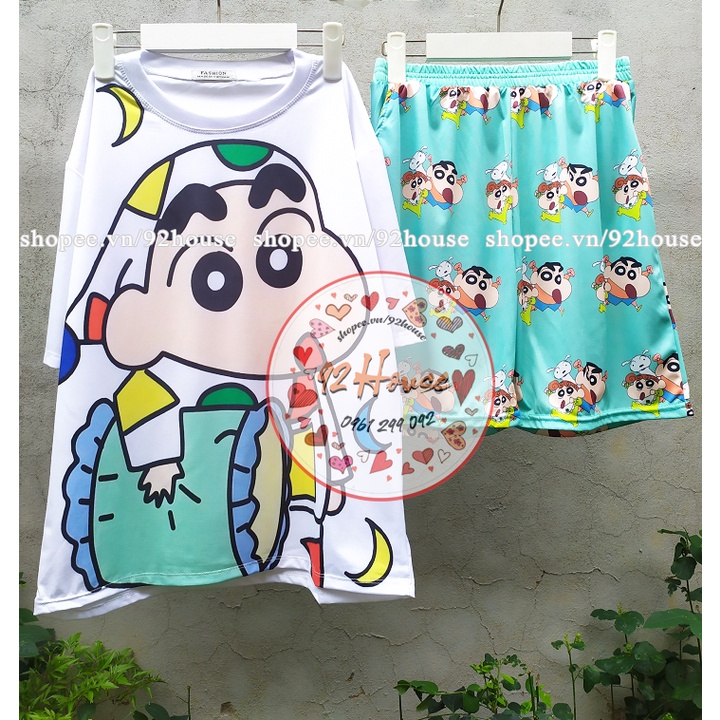Đồ bộ hoạt hình freesize unisex bé Shin form rộng tay lỡ