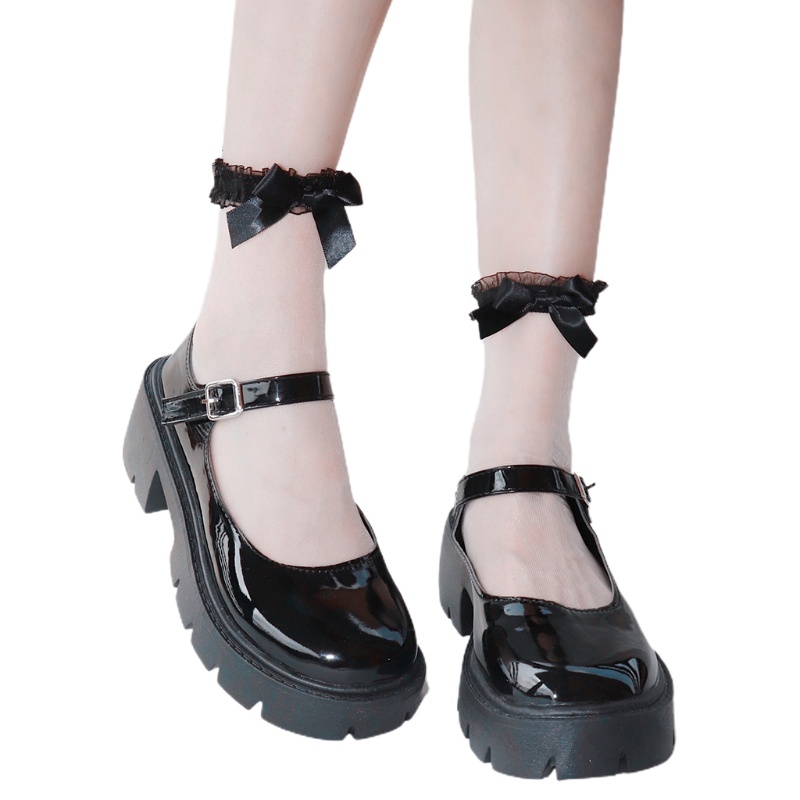 Xiangbao Vớ Thủy Tinh Trong Suốt Siêu Mỏng Thắt Nơ Phối Bèo Màu Trơn Phong Cách Lolita Nhật Bản Ngọt Ngào Cho Nữ