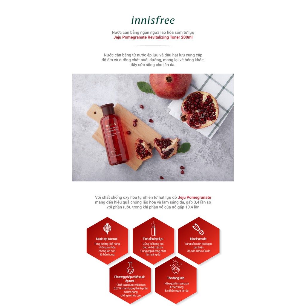 Nước Hoa Hồng Làm Sáng Da, Ngăn Ngừa Lão Hóa Chiết Xuất Từ Lựu Innisfree Jeju Pomegranate Revitalizing Toner 200ml