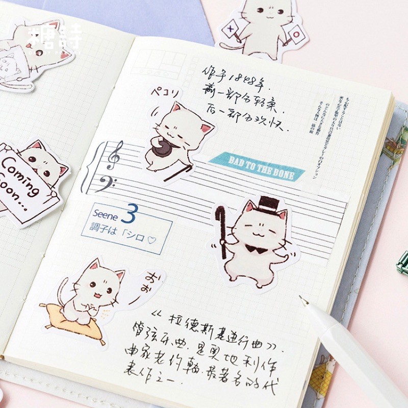 Set 45 tấm sticker trang trí mèo, cô gái vv