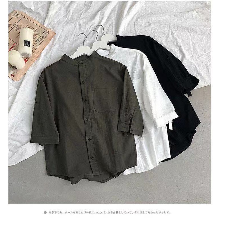 Áo Sơ Mi Cotton Lanh Mỏng Cổ Đứng Dáng Rộng Thoáng Khí Thời Trang Mùa Hè Mới Cho Nam