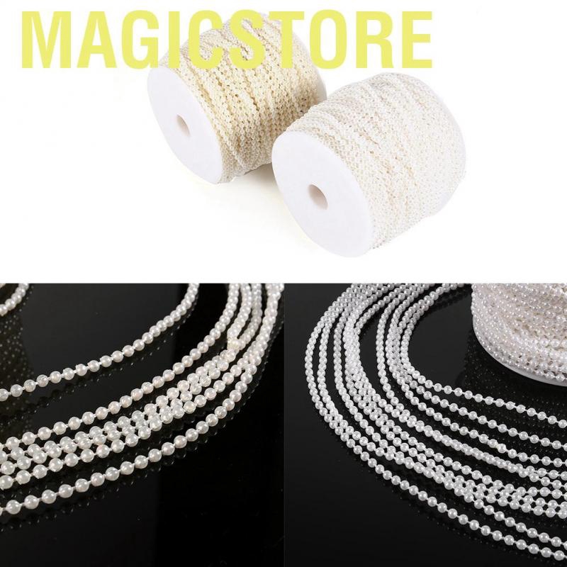 Magicstore 50M Roll 3mm Fishing Line Pearls String Beads Chain Garland Wedding Decoration Centerpieces(Beige+White)
