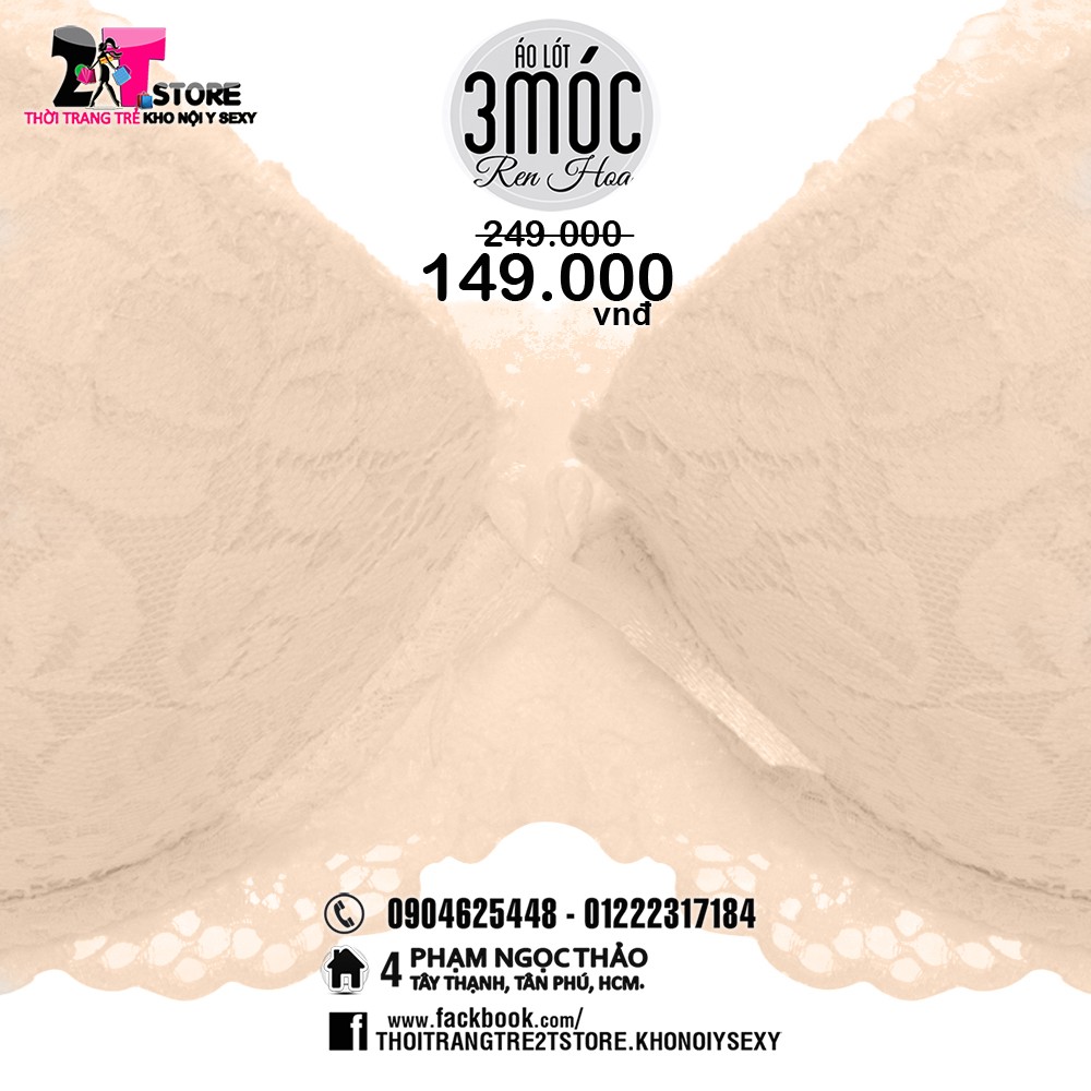 Áo Nâng Ngực Cotton 3 Móc Phối Ren (Da Nude)