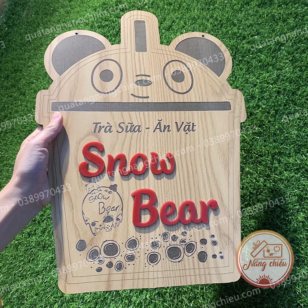 Bảng hiệu gỗ khắc theo yêu cầu - Thiết kế hình ly trà sữa siêu cute - Size 30x40cm - Bảng trang trí tiệm trà sữa