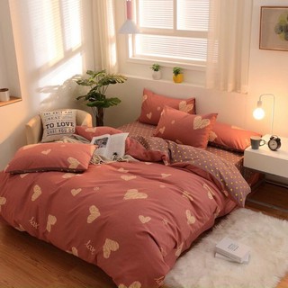 Bộ Drap & Chăn Phao Cotton Poly Tim Hồng