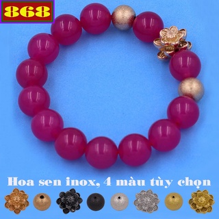Vòng tay chuỗi hạt đá hồng charm hoa sen 2 bi