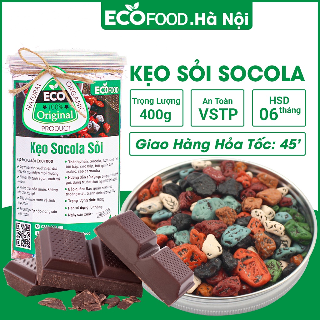 Kẹo sỏi đá nhân socola 400G Ecofood dẻo đồ ăn vặt việt nam an toàn vệ sinh thực phẩm