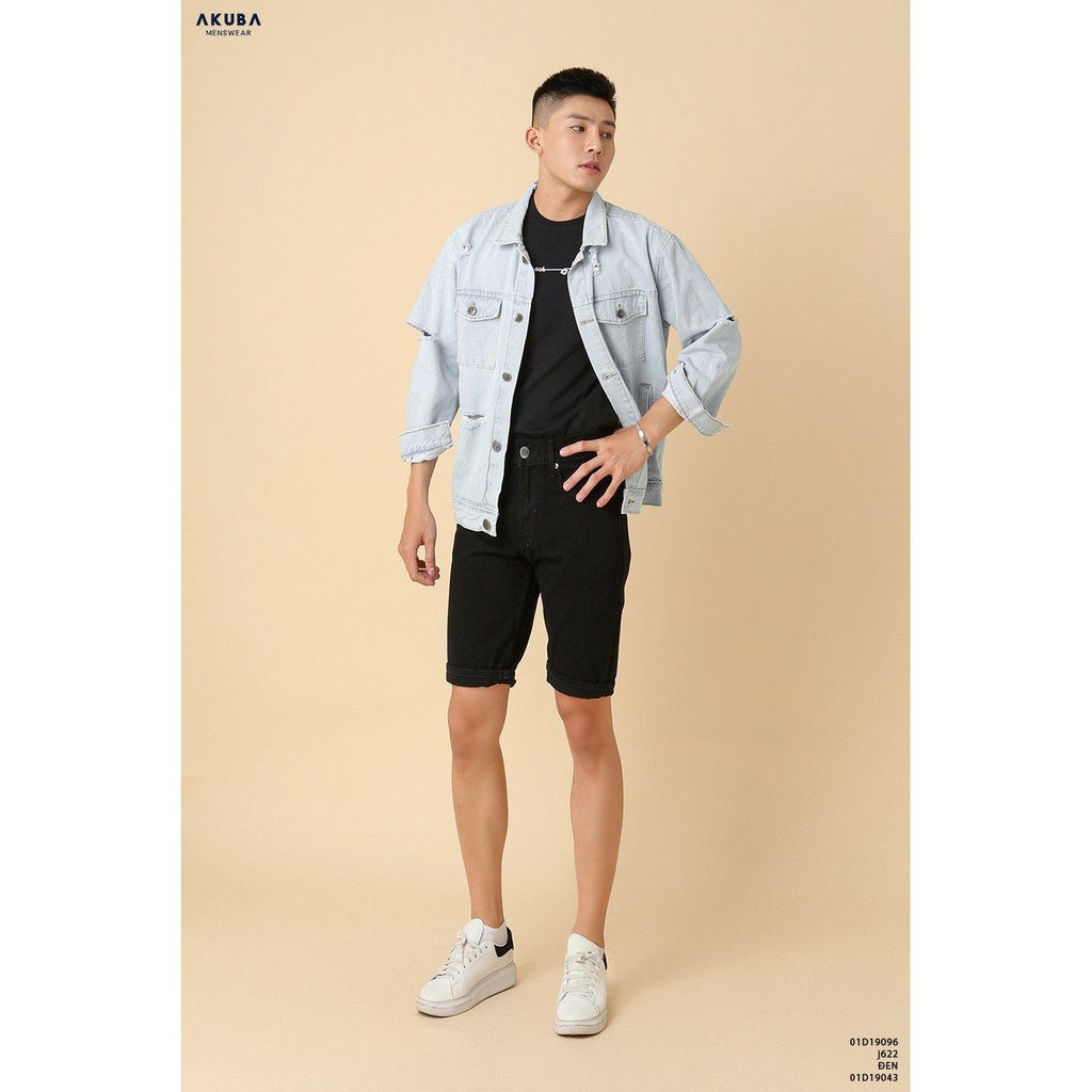 [Mã FASHIONMALLT4 giảm 15% tối đa 30K đơn 150k] Áo khoác jean rách oversize Akuba 01D19096