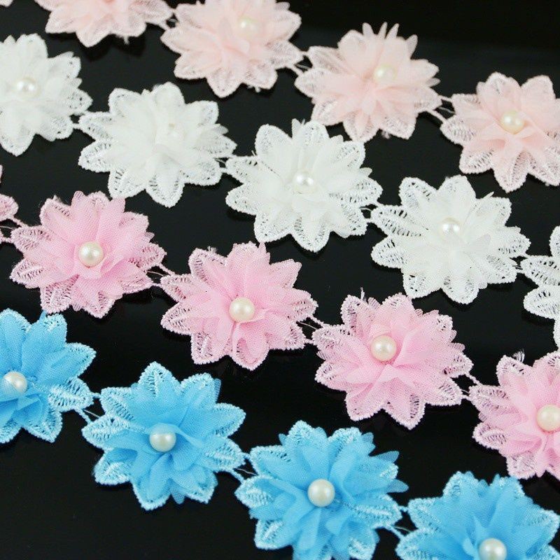 Cuộn vải ren 17 bông hoa 4 màu 5cm dùng để trang trí quần áo DIY dễ thương
