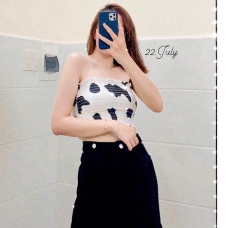 Áo Croptop ống nhún bao ôm form hoạ tiết bò sữa - ngựa vằnáo quây ngực bò sữa - Toàn ảnh thật