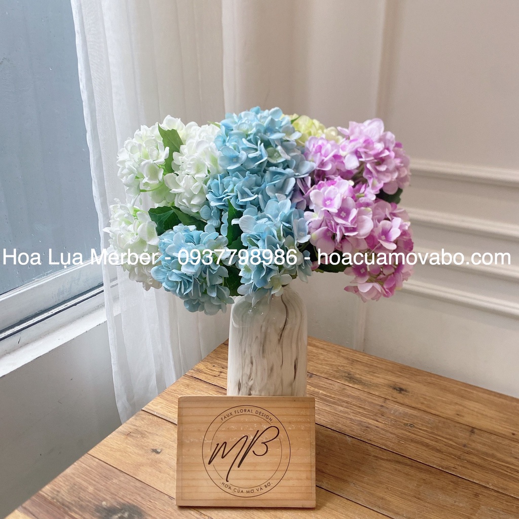 Cụm Cẩm Tú Cầu 5 Bông  Cao Cấp  55cm Merber  - Hoa Decor, Chụp Ảnh, Trang Trí Nhà Cửa