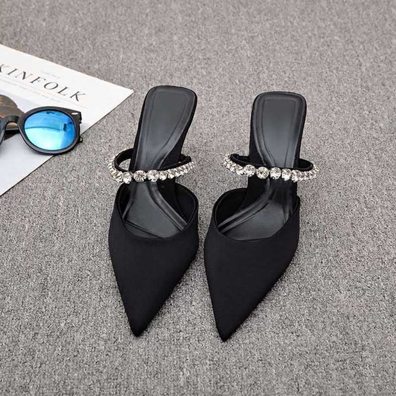 Giày Cao Gót Mũi Nhọn Đính Đá Trang Trí Lấp Lánh Thời Trang Cho Nữ Size 35-42