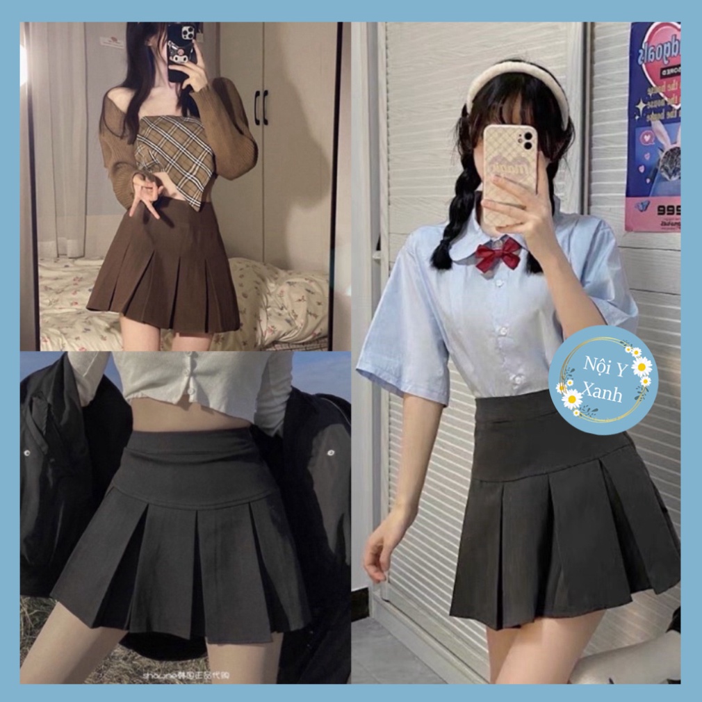 Chân váy xếp ly ngắn bản to phong cách Hàn Quốc nhiều màu_CV003 mầu trắng, babydoll ulzzang mềm nội y xanh