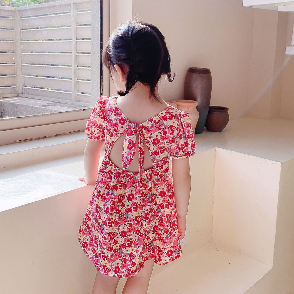 Váy BabyDoll Cho Bé Gái Váy Công Chúa Voan Đỏ Nơ Lưng Hàn Quốc SEKA KIDS -  2103.01