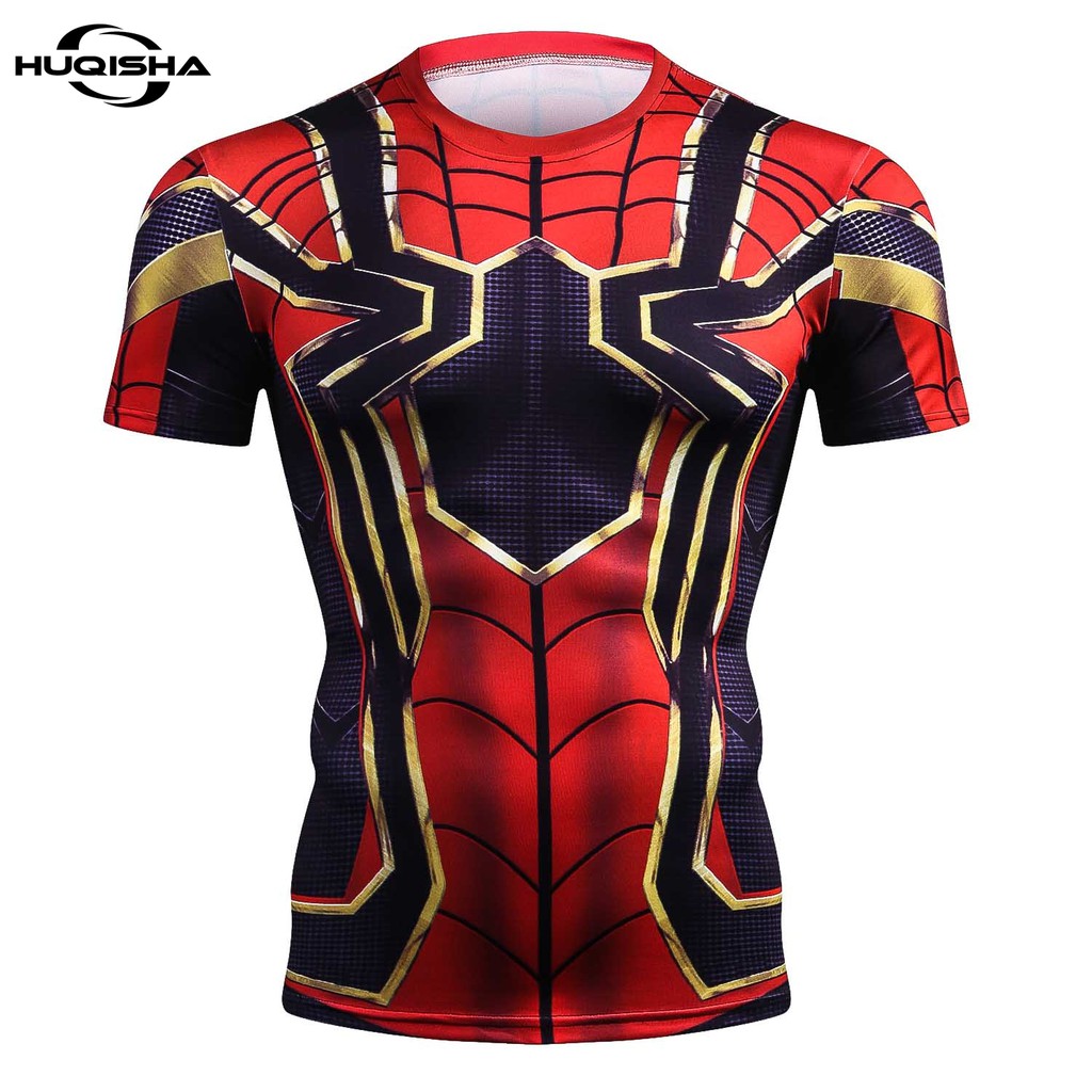 Áo thun HUQISHA họa tiết iron spiderman thời trang dành cho nam