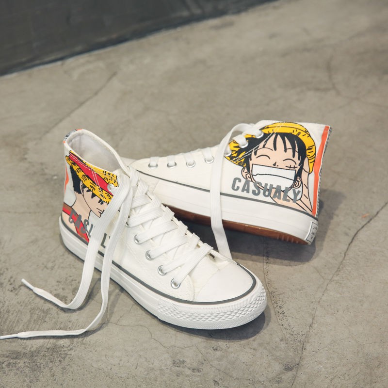 Giày Thể Thao Vải Canvas Cổ Cao In Hình One Piece Graffiti Kiểu Hàn Quốc Thời Trang Mùa Hè 2020 Cho Nữ