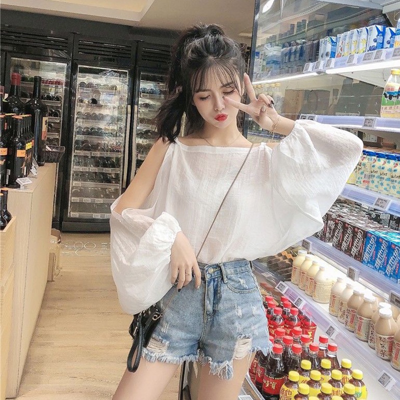 Áo kiểu IELGY chiffon mỏng tay dài thiết kế hở vai thời trang xinh xắn dành cho nữ