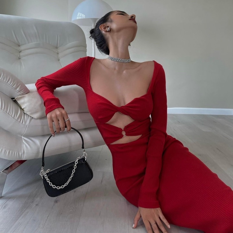 Đầm Dự Tiệc Ôm Body Gợi Cảm Dáng Dài, Váy Body Tay Dài Thun Gân Cao Cấp CAMY DRESS