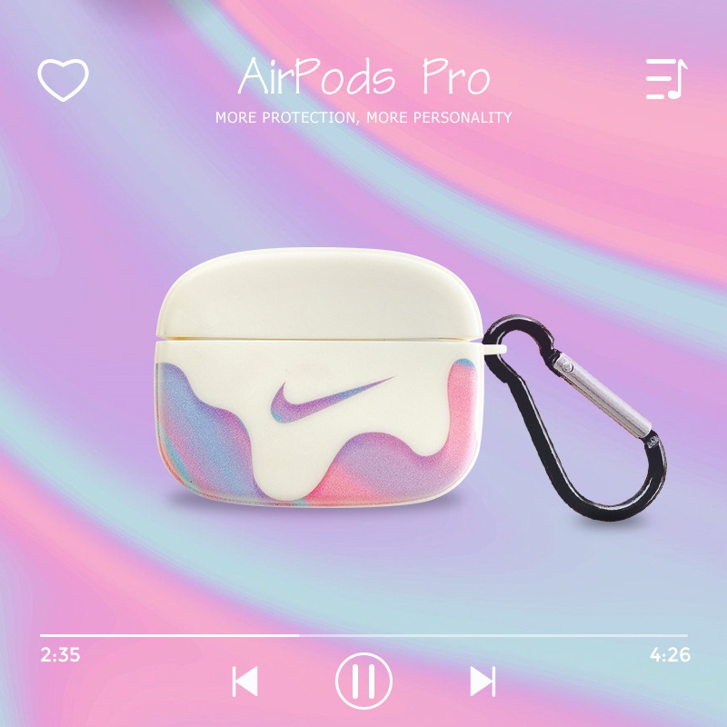 Vỏ bảo vệ hộp sạc tai nghe Bluetooth không dây Airpods 1 2 3 pro bằng silicone nhám in logo Nike có móc khóa