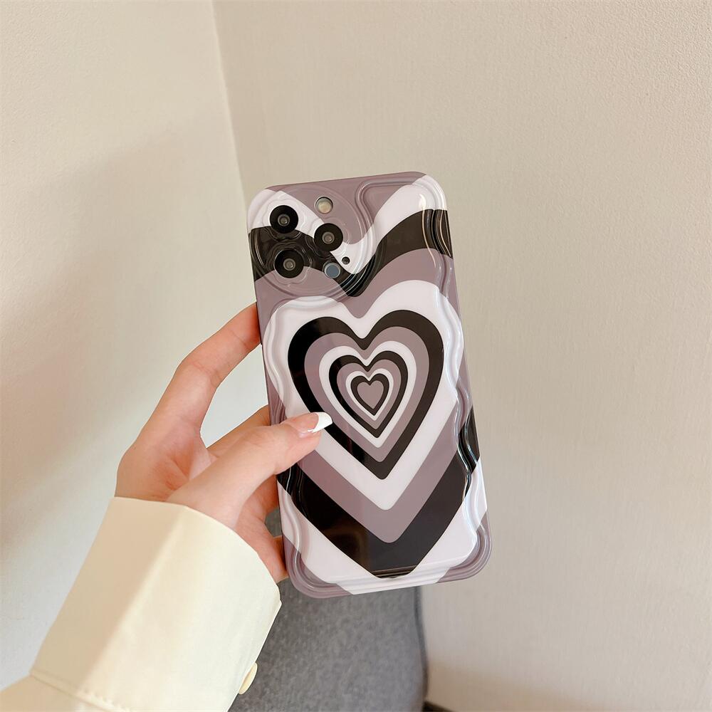 Ốp Điện Thoại Tpu Dẻo Màu Đen / Xám Họa Tiết Trái Tim Lượn Sóng Độc Đáo Chống Sốc Cho iPhone 11 12 13 Pro XS Max X XR