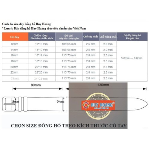 Dây đồng hồ Huy Hoàng da đà điểu size 16, 18, 20 màu nâu đất-HP8402