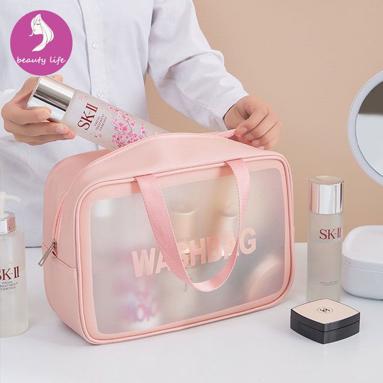 Hàn Quốc phiên bản xách tay với bộ đồ lưu động lớn, túi giặt trong suốt nước Pu, kem chống nước, túi trang phục da mỹ