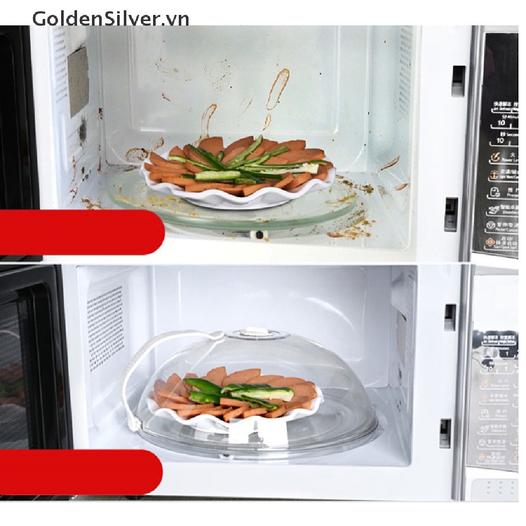 【GoldenSilver】 Microwave Food Anti-Sputtering Cover With Handle Heat Resistant Microwave Food .