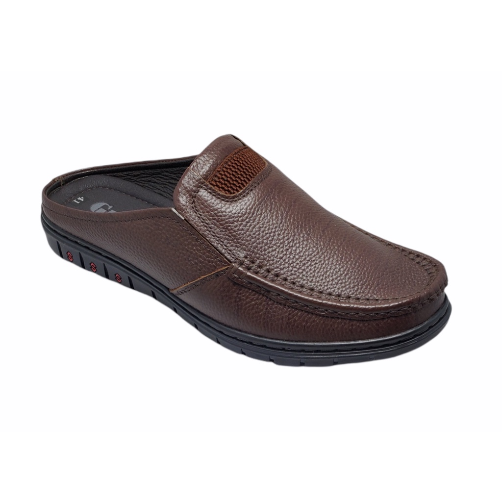 Giày Sục Nam Da Bò Nâu Phối Vải GIA VI - GN27