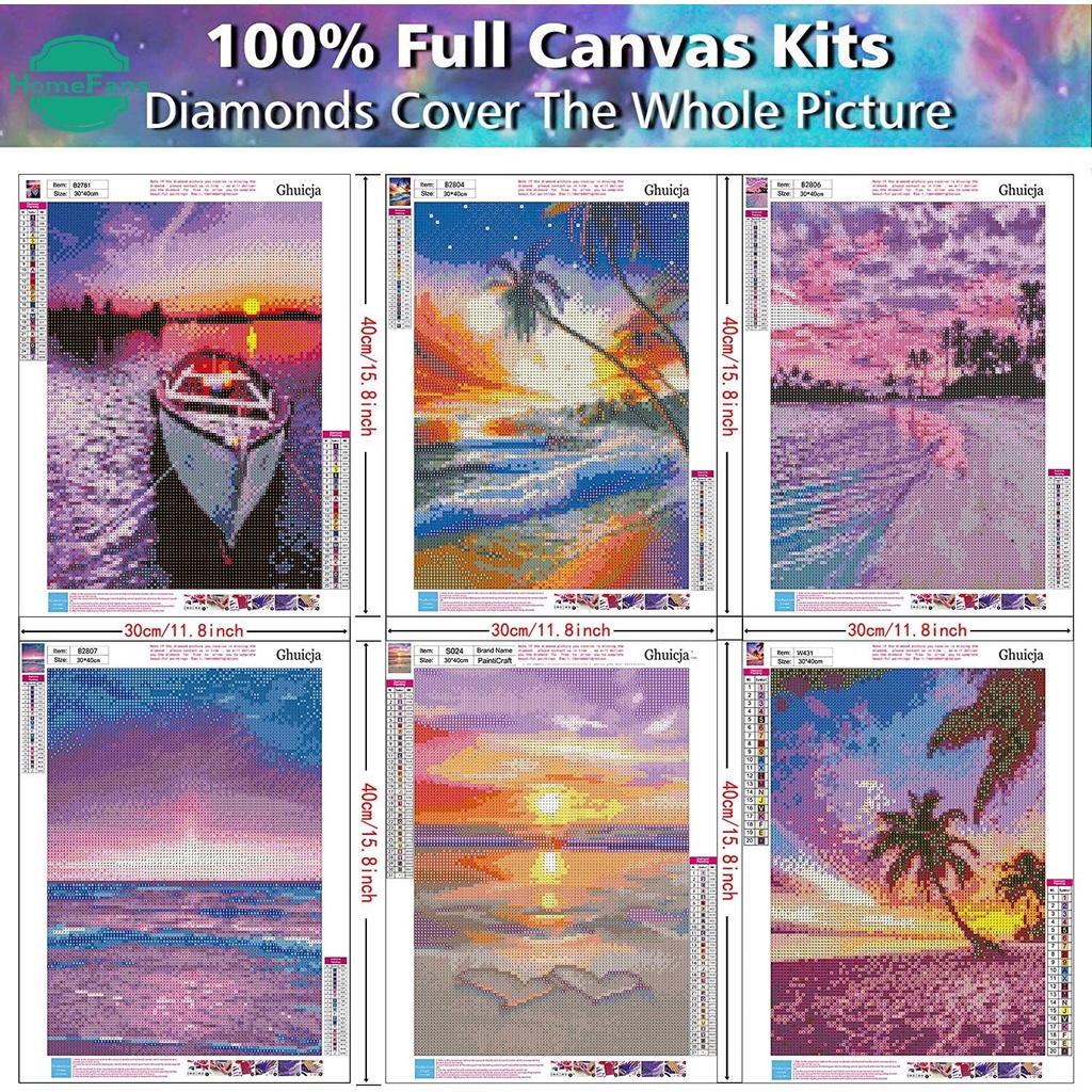 Bộ tranh đính đá 5D tự làm 30x40cm hình phong cảnh hoàng hôn trên biển trang trí độc đáo