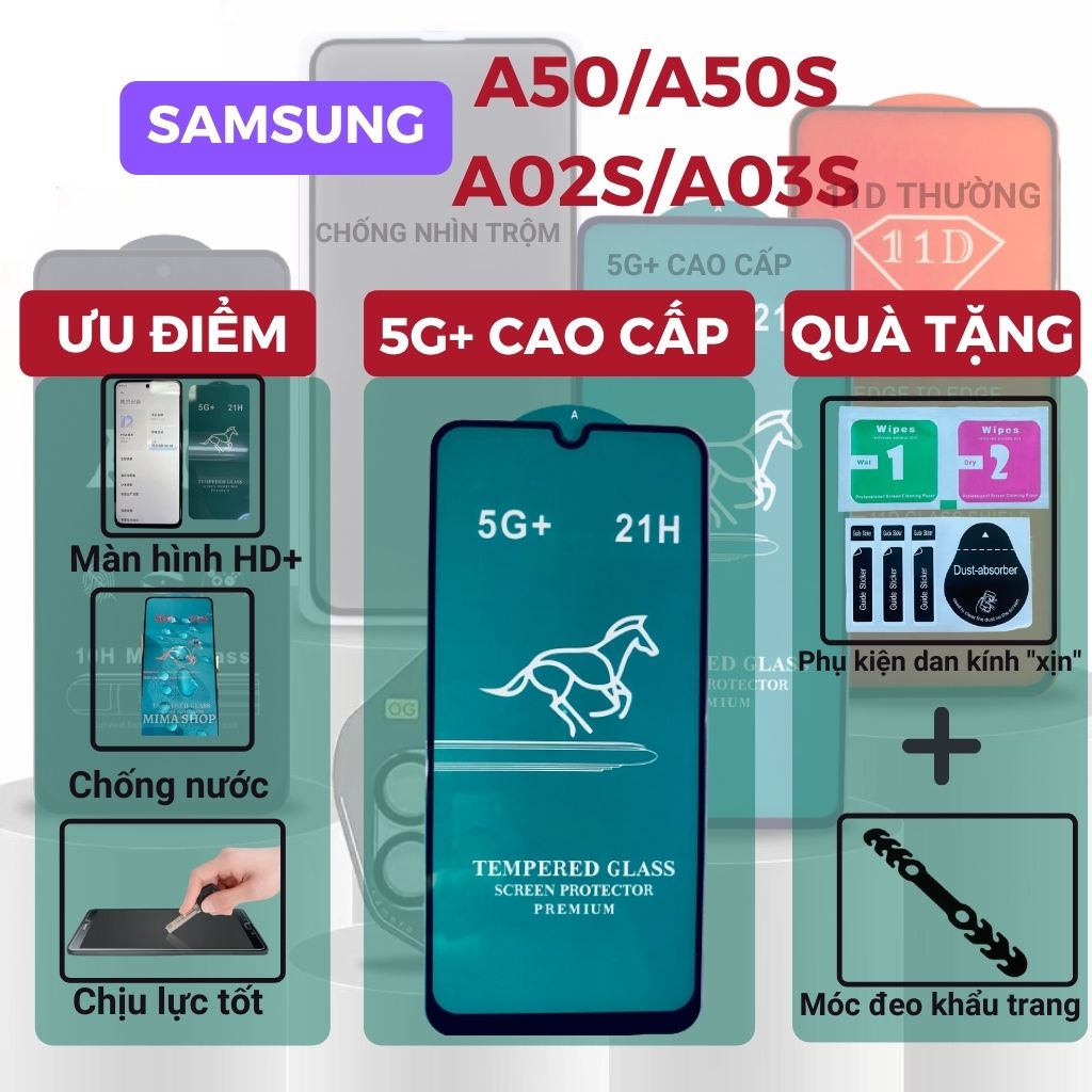 Kính cường lực Samsung A50/ A50s/ A02s/ A03s Full màn hình cao cấp Quà Tặng Siêu mượt- Siêu chuẩn - Độ trong HD+