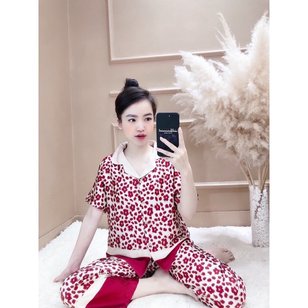 bộ tay ngắn beo đỏ rượu