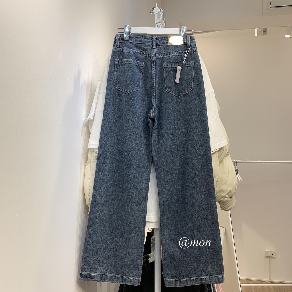 2101347 Quần jeans nữ quần ống rộng dáng suông ulzzang màu xám xanh có size | BigBuy360 - bigbuy360.vn