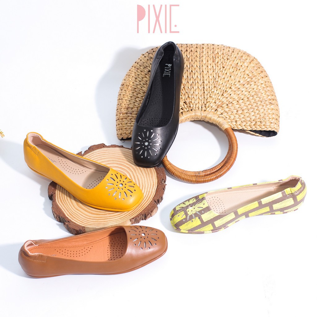 Giày Búp Bê Mũi Vuông Đế Âm Da Mềm Cắt Hoa Trang Trí Màu Vàng Pixie P526 | BigBuy360 - bigbuy360.vn