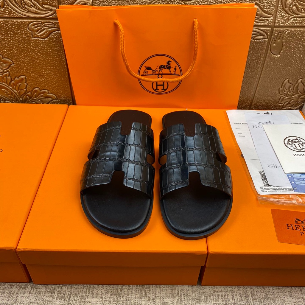 Hermes Dép Da Bò Đi Trong Nhà Đế Bằng Chống Trượt Thoải Mái Thời Trang Mùa Hè Cho Nam