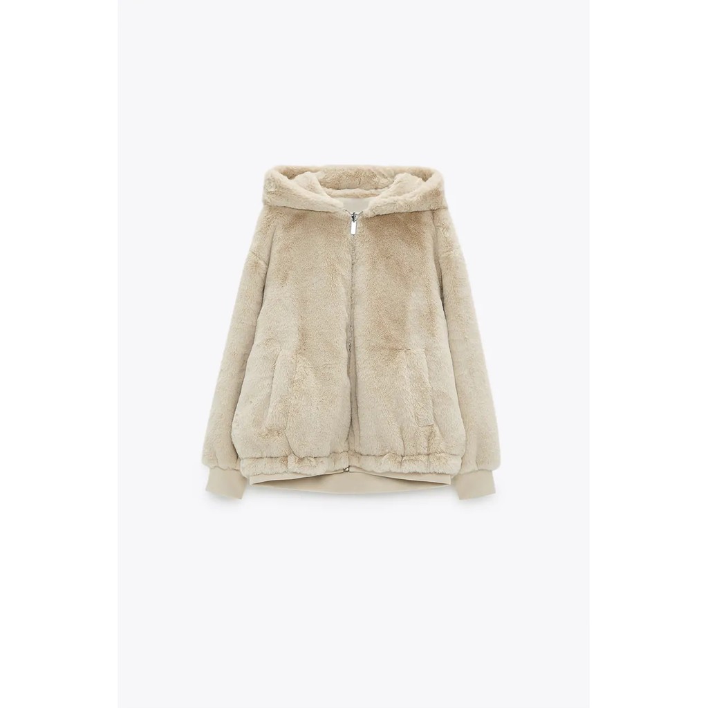 ÁO KHOÁC ZARA XUẤT DƯ TUỒN NỮ CÓ MŨ LÓT LÔNG MẶC ĐƯỢC HAI MẶT MÀU XÁM/KEM - 3046/287