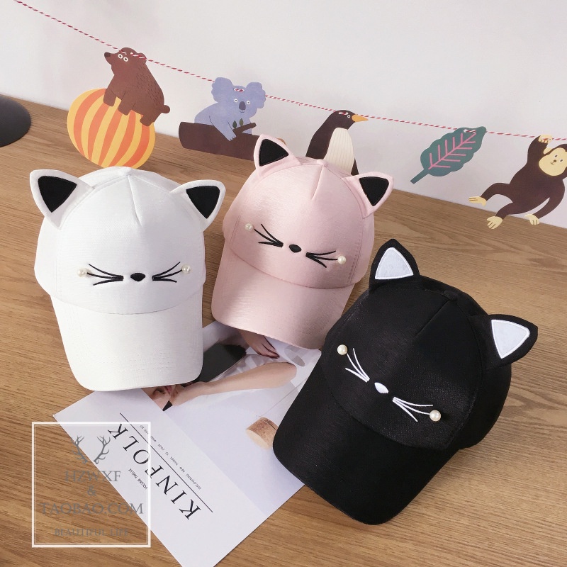 Cat pearl ear baseball cap children's sunshade cap black