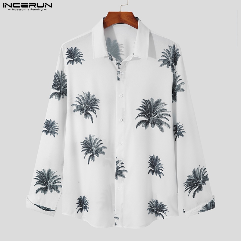 Áo sơ mi INCERUN tay dài in họa tiết phong cách xuân thu thời trang trẻ trung cho nam