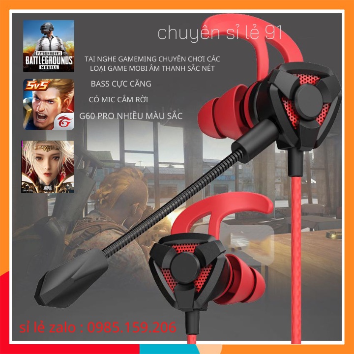 Tai nghe gaming G60 có mic rời cho điện thoại, tai nghe chơi game PUBG mobile / FF / ROS / Tốc chiến mic rời 360° earp