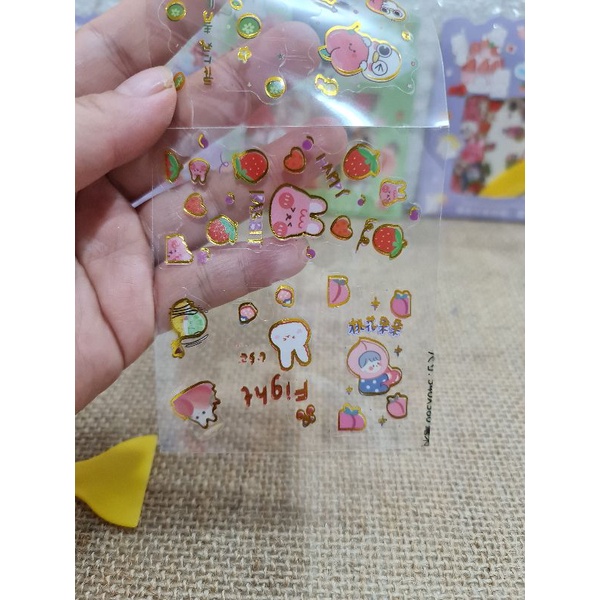 Bộ 3 tờ sticker chống nước tặng kèm cây đẩy/ miết sticker xinh xắn, mã DY-1095