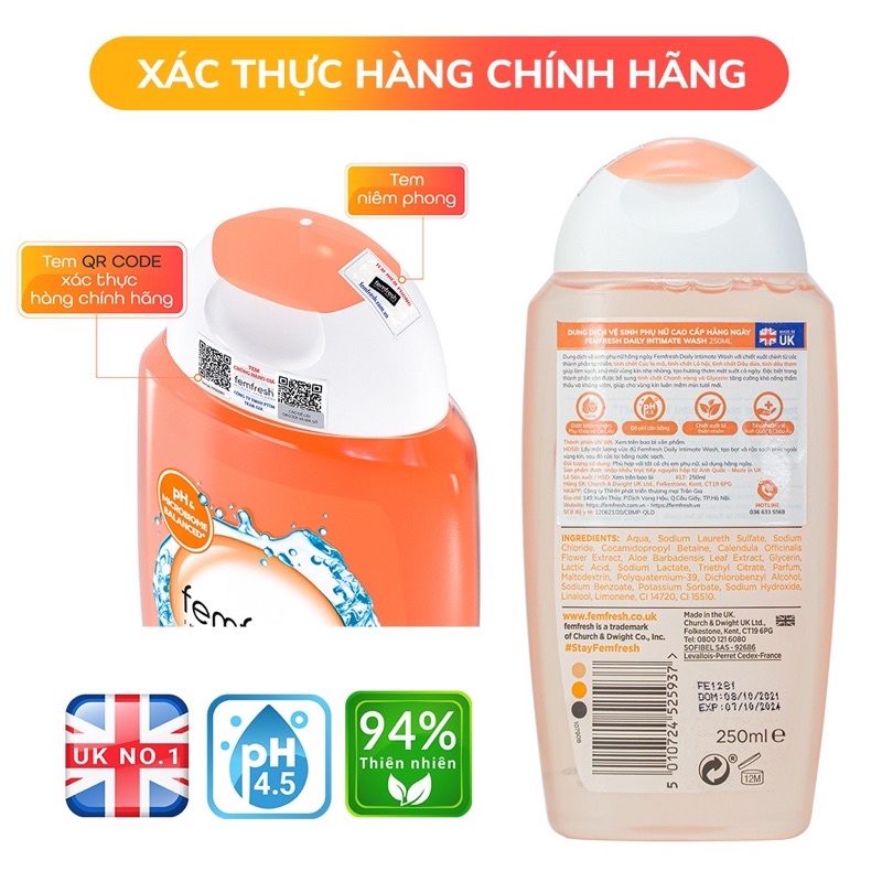 Dung Dịch Vệ Sinh Phụ Nữ Cho Vùng Kín Sạch, Thơm, Tươi Mới Suốt Ngày Dài Femfresh Daily Intimate Wash 150ml