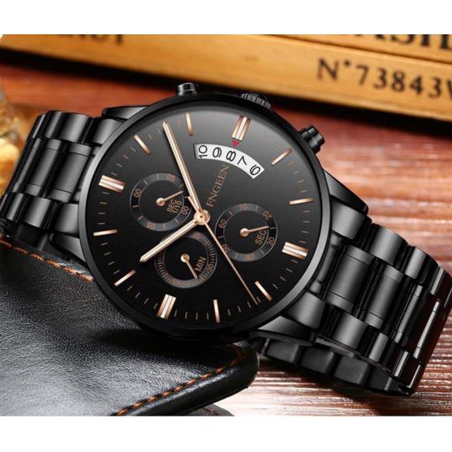 (TRỢ GIÁ KHỦNG) Đồng Hồ Nam  FNGEEN JAPAN Lịch Ngày Phiên Bản Doanh Nhân Dây Thép Không Gỉ Cao Cấp