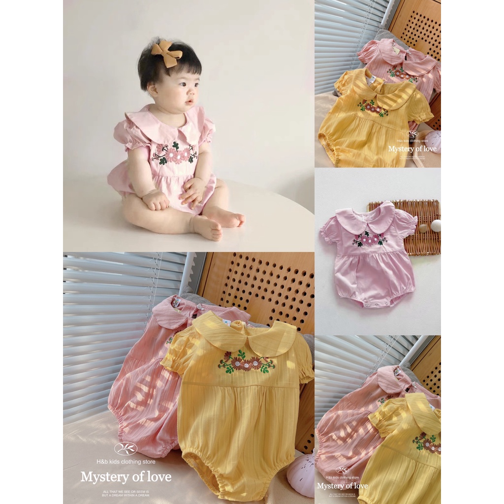 Bộ body chip thêu hoa cho bé gái sơ sinh mặc mùa hè vải cottn đũi xước mềm mát cho 3-12kg