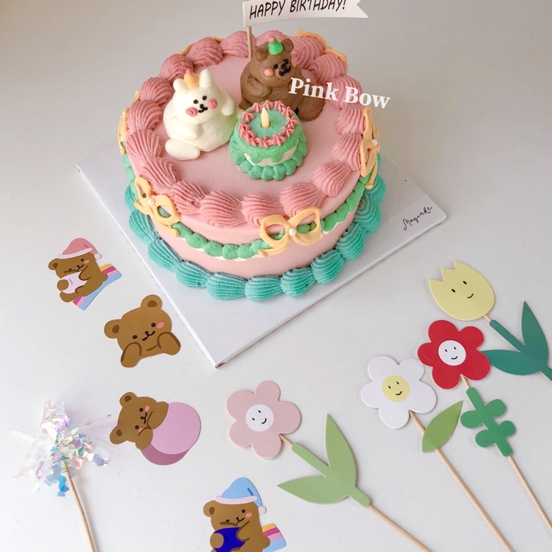 Topper hình con GẤU/HOA đầy đủ kiểu dáng bằng giấy