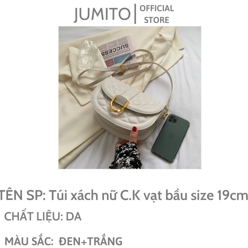 Túi xách nữ đeo chéo kẹp nách C.K vạt bầu size 19 cm trần trám da phồng JUMITO T1.049.DE