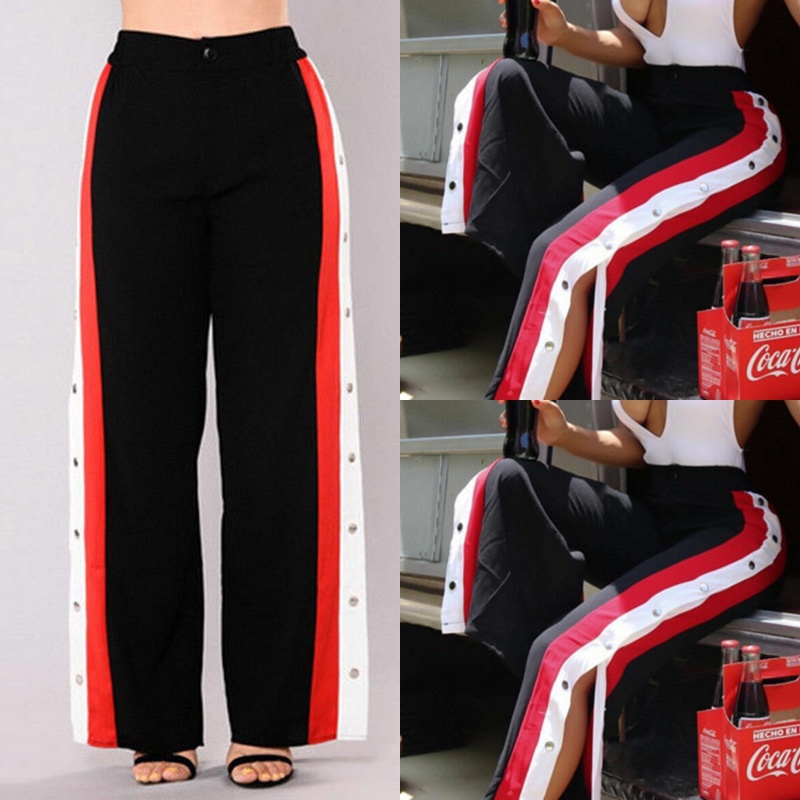 Quần dài lưng thun xẻ ống phối màu thời trang nữ cá tính