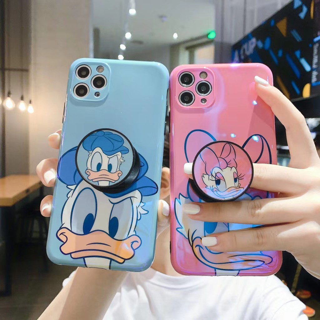 Ốp Điện Thoại Blu-ray In Hình Vịt Donald Màu Tương Phản Có Giá Đỡ Cho iPhone 13 12Pro Xs Max XR SE2 I8 I7Plus