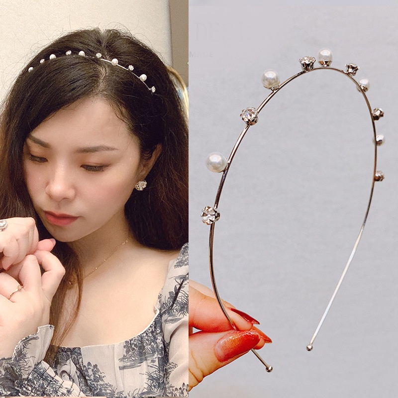 Băng Đô Cài Tóc Bằng Kim Loại Đính Đá Và Ngọc Trai Phong Cách Hàn Quốc Thời Trang Cho Nữ