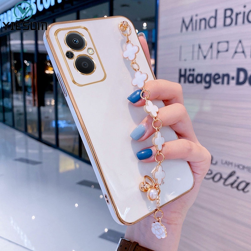 Ốp Điện Thoại Silicon Mềm Họa Tiết Chiếc Lá May Mắn Gắn Dây Đeo Tay Cho OPPO Reno 7Z 7 6 4 5 4G 5G 5F 4F