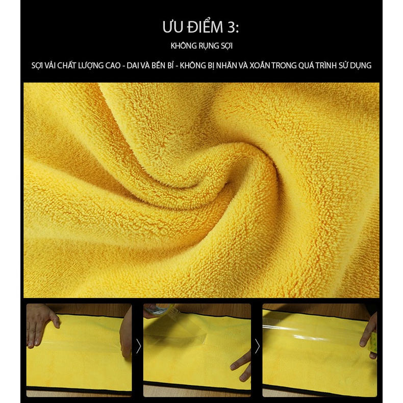Khăn Lau Xe Ô Tô Cao Cấp Gia Dụng Đa Năng Siêu Thấm Microfiber, Không rụng lông