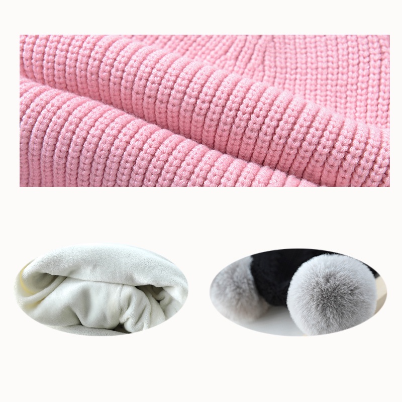 Mũ len cho bé trai gái mùa đông hai quả bông trùm đầu dễ thương giá rẻ đẹp kèm khăn hàng hiệu giữ ấm - ML1A